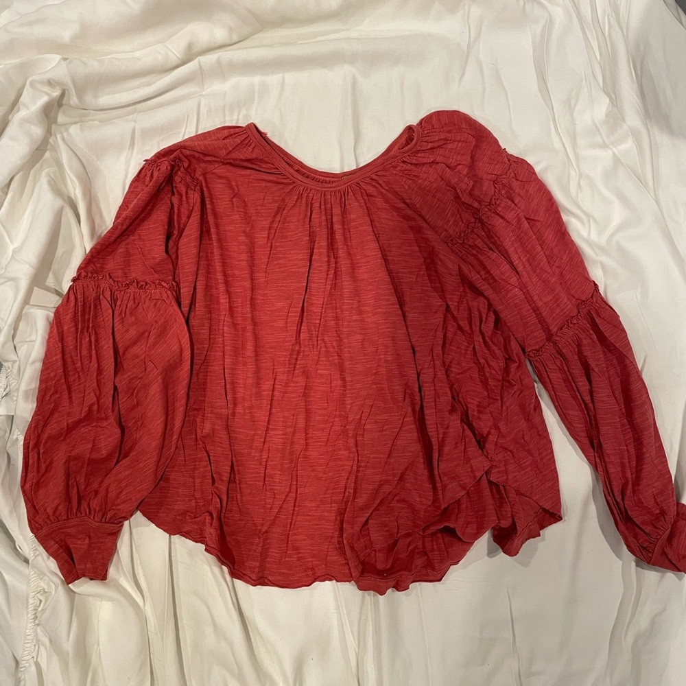 Red Free people balloon sleeve top